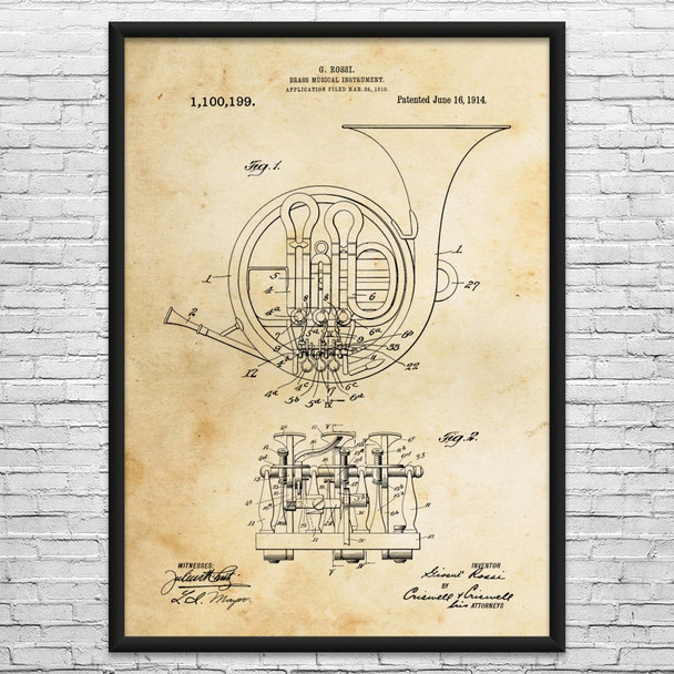 1914 French Horn Patent Wall Art