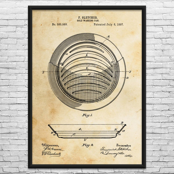 Gold Sifting Pan Patent Wall Art