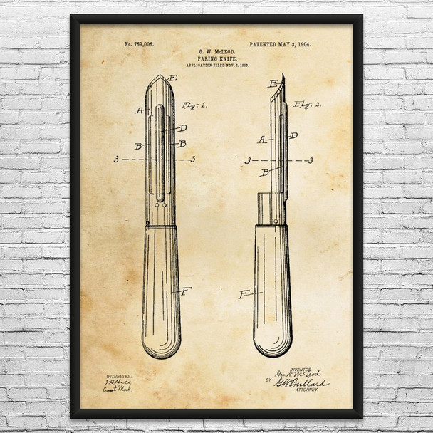 Paring Knife Patent Wall Art