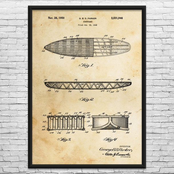 1950 Surf Board Patent Wall Art