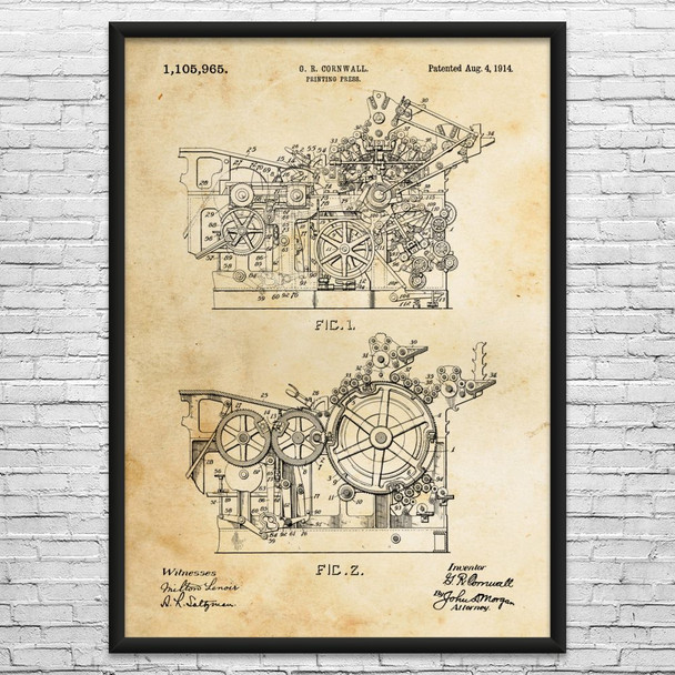Printing Press Patent Wall Art