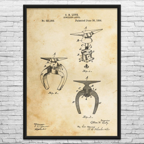 Jewelers Anvil Patent Wall Art