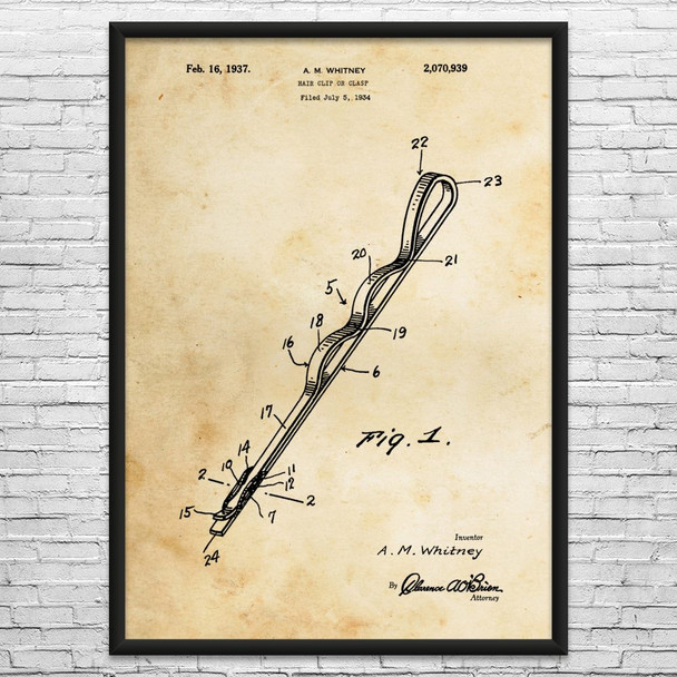 Bobby Pin Patent Wall Art
