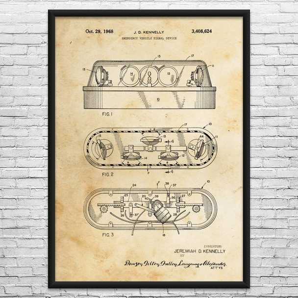 Emergency Vehicle Lights Patent Wall Art
