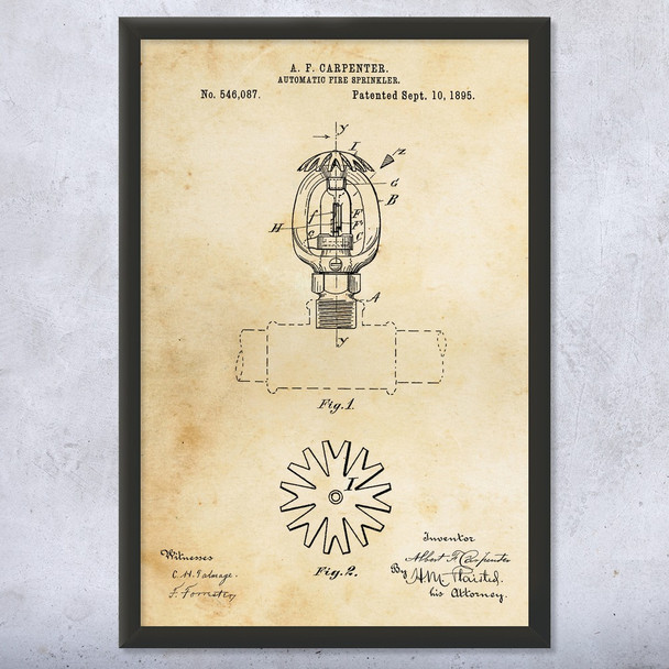 Automatic Fire Sprinkler Patent Wall Art