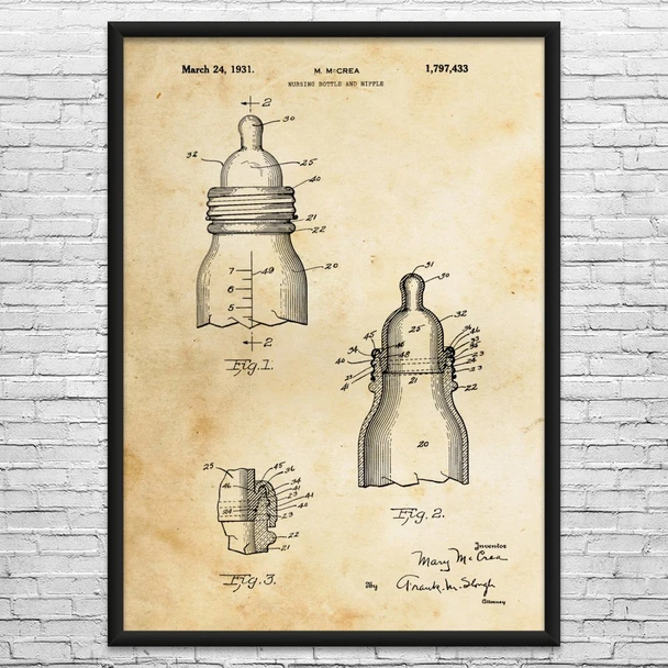 Baby Nursing Bottle Patent Wall Art
