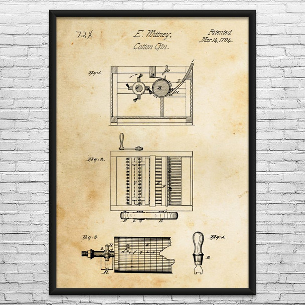 Eli Whitney Cotton Gin Patent Wall Art