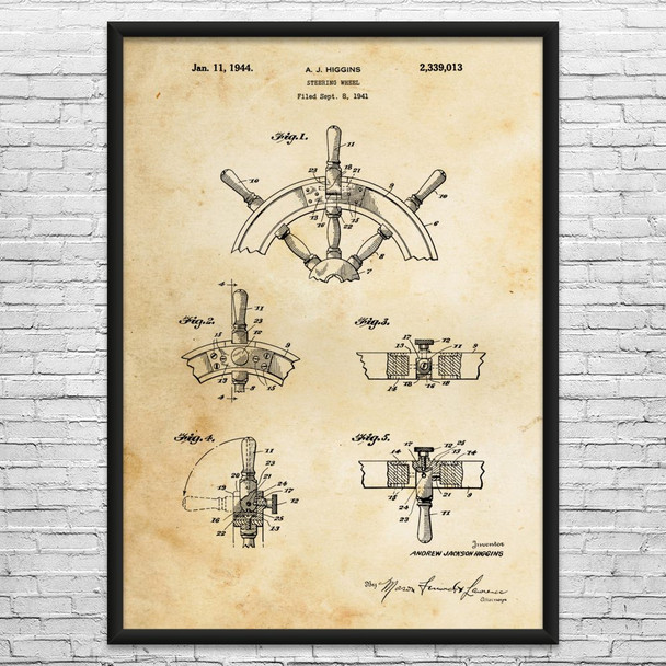 Ship Steering Wheel Patent Wall Art