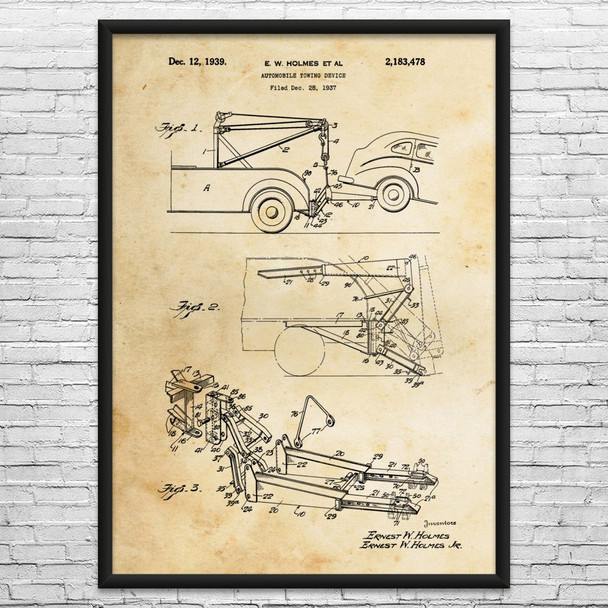 Tow Truck Lift Patent Wall Art