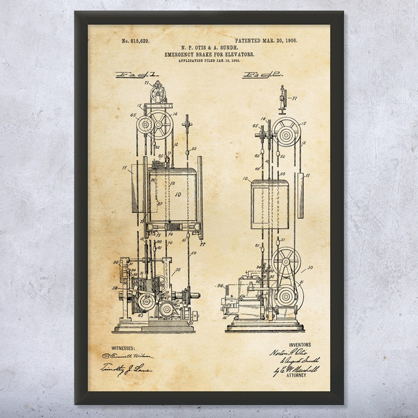 Elevator Emergency Brake Patent Wall Art