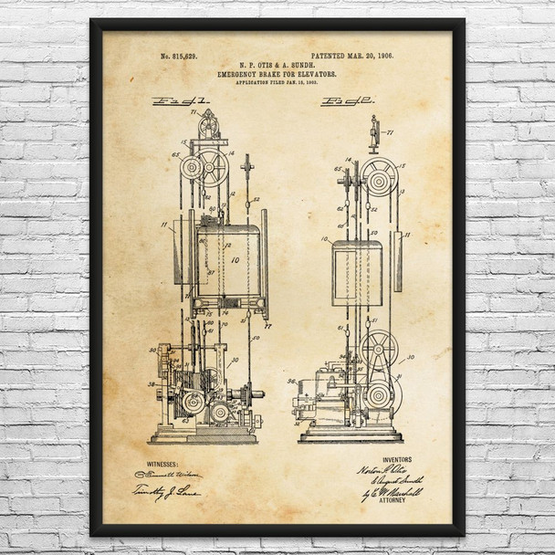 Elevator Emergency Brake Patent Wall Art