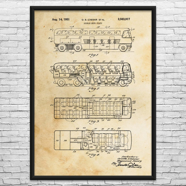 Double Decker Bus Patent Wall Art