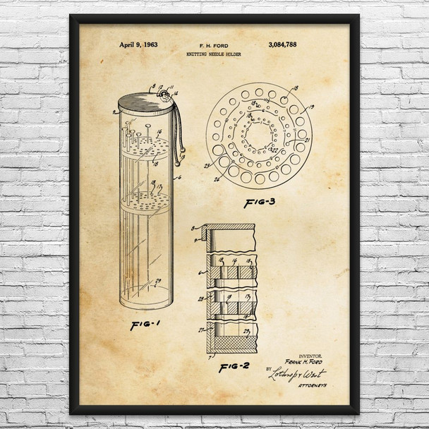 Knitting Needle Holder Patent Wall Art