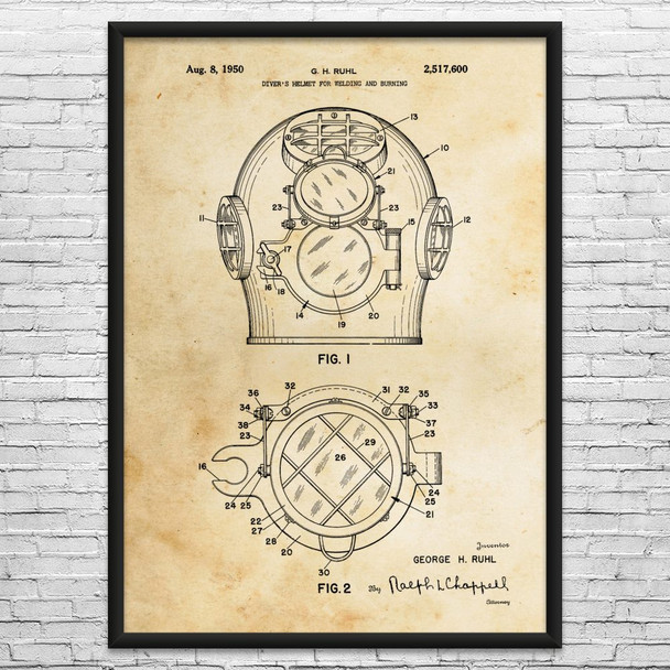 Underwater Welders Helmet Patent Wall Art