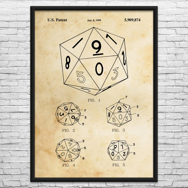 20 Sided Dice Patent Wall Art