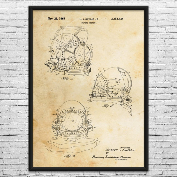 Diving Helmet Patent Wall Art
