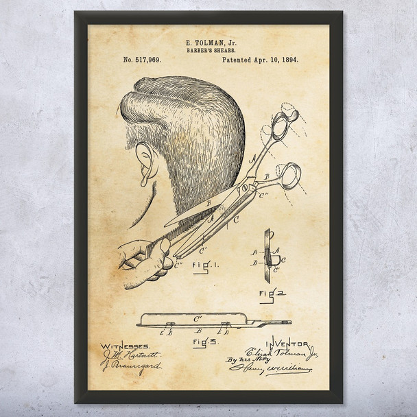 Barbers Scissors Patent Wall Art