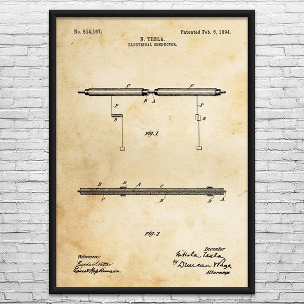 Nikola Tesla Electrical Conductor Patent Wall Art