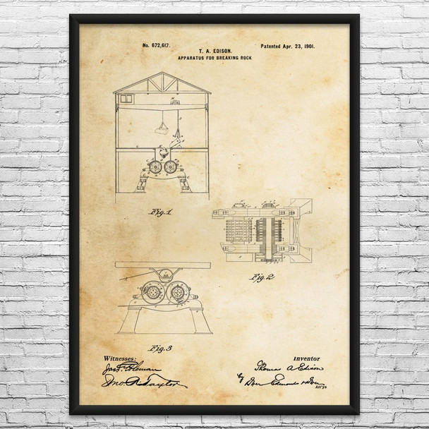 Edison Rock Crusher Patent Wall Art