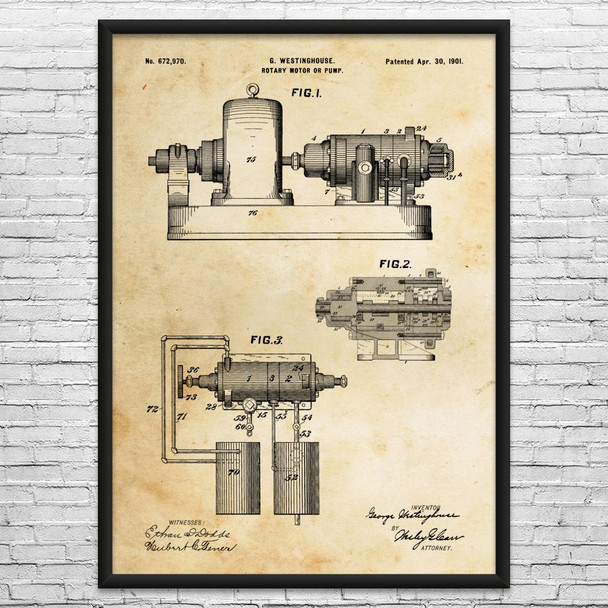 Westinghouse Rotary Motor Patent Wall Art