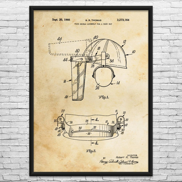 Hard Hat Face Shield Patent Wall Art