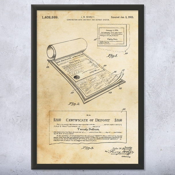 Certificate of Deposit Patent Wall Art