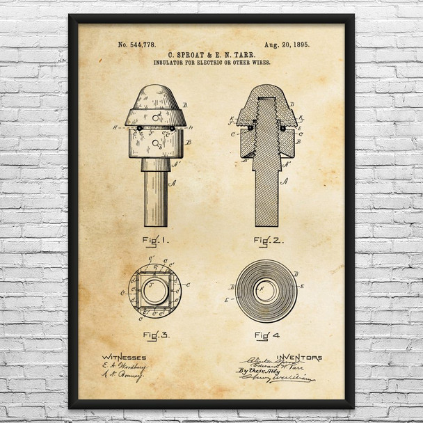 Utility Pole Insulator Patent Wall Art