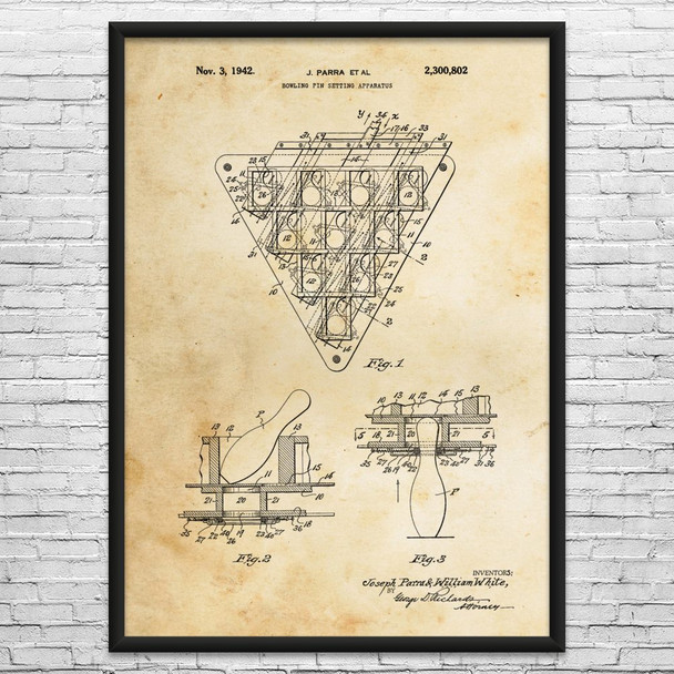 Bowling Pin Setter Patent Wall Art