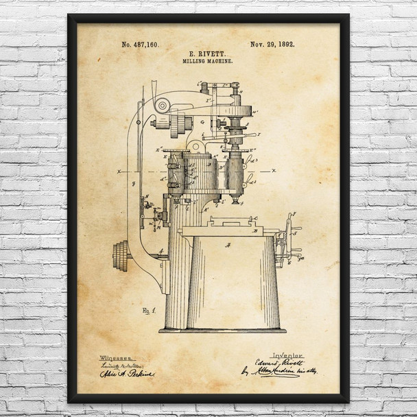 Milling Machine Patent Wall Art