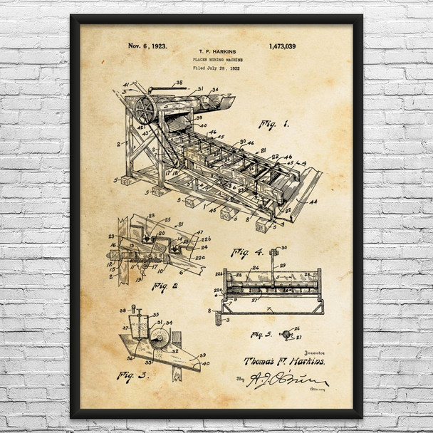 Placer Mining Machine Patent Wall Art