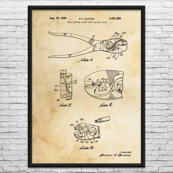 Cable Cutting Pliers Patent Wall Art