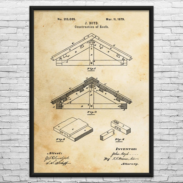 Roof Construction Patent Wall Art