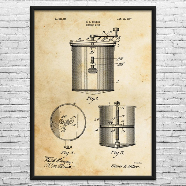 Cheese Mill Patent Wall Art