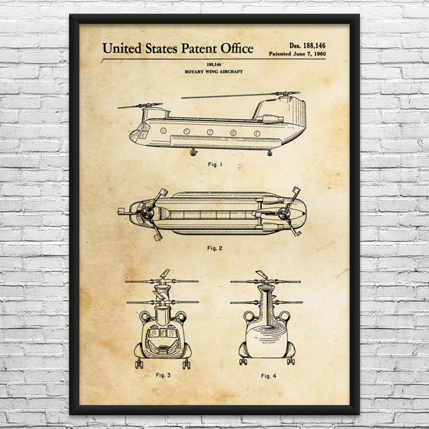 Chinook Helicopter Patent Wall Art
