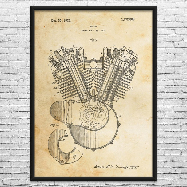 Motorcycle Engine Patent Wall Art