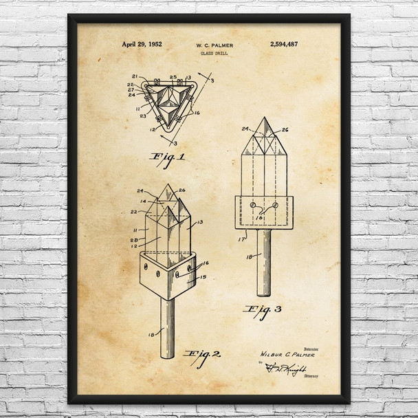 Glass Drill Bit Patent Wall Art