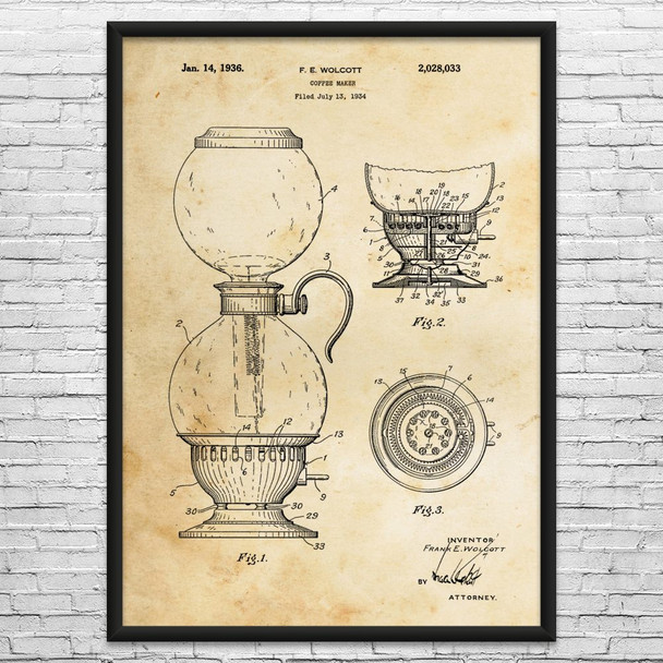 Vacuum Coffee Maker Patent Wall Art
