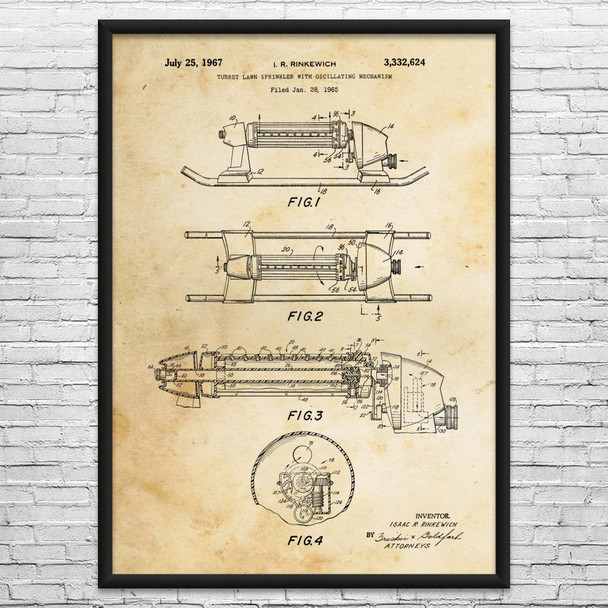 Oscillating Sprinkler Patent Wall Art