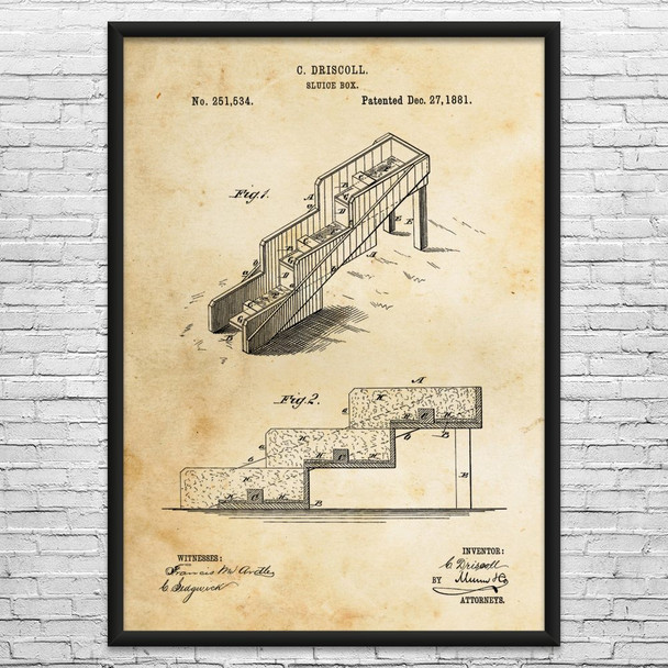 Gold Sluice Box Patent Wall Art