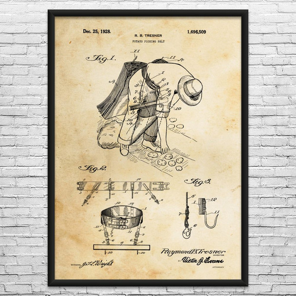 Potato Picking Belt Patent Wall Art