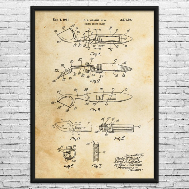 Dental Flosser Patent Wall Art