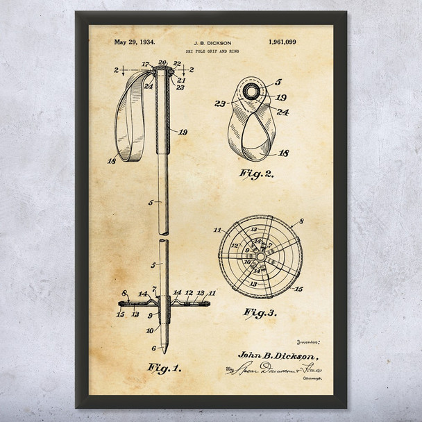 Ski Pole Grip & Ring Patent Wall Art