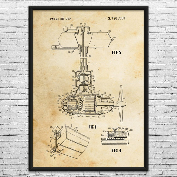 Electric Outboard Motor Patent Wall Art