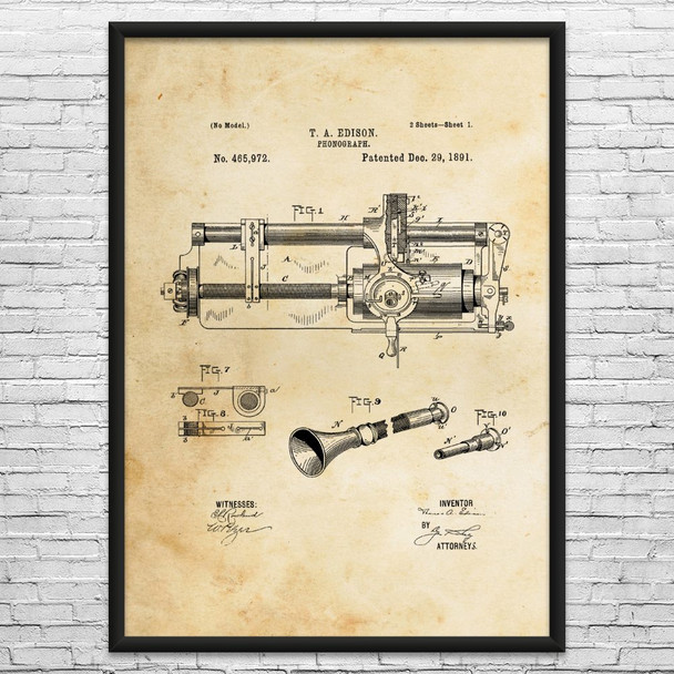 Thomas Edison Phonograph Patent Wall Art