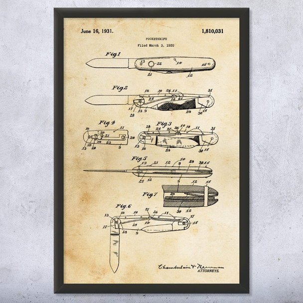 Pocket Knife Patent Wall Art