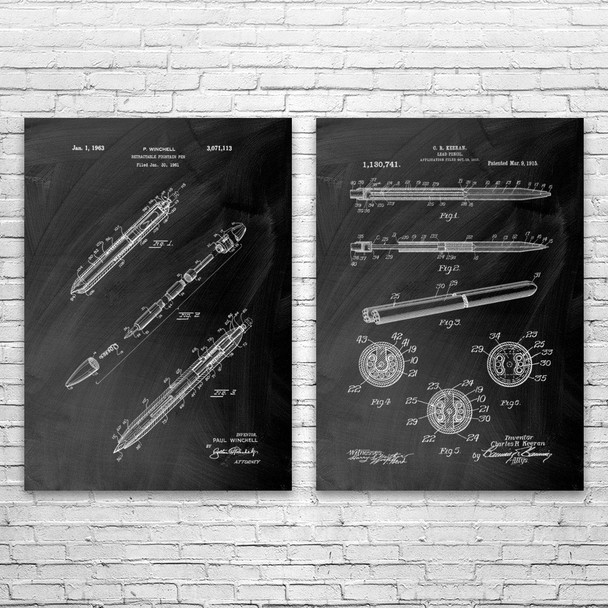 Pen & Pencil Patent Wall Art Set of 2
