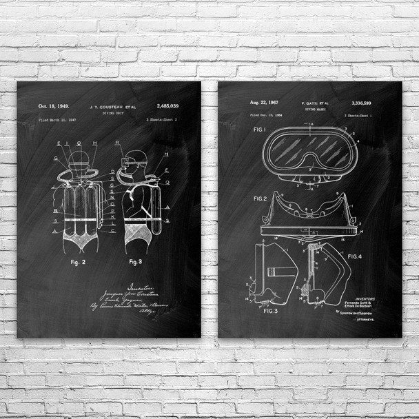 Scuba Diving Patent Wall Art Set of 2