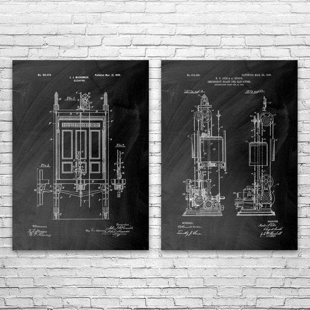 Elevator Patent Wall Art Set of 2 Elevator Patent Wall Art Set of 2