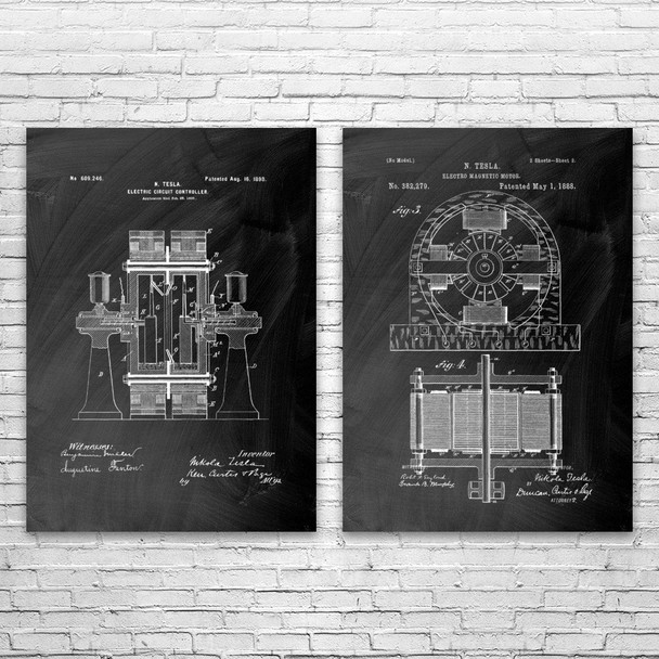 Nikola Tesla Inventions Patent Wall Art Set of 2