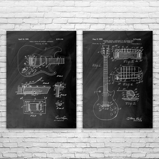 Electric Guitar Patent Wall Art Set of 2